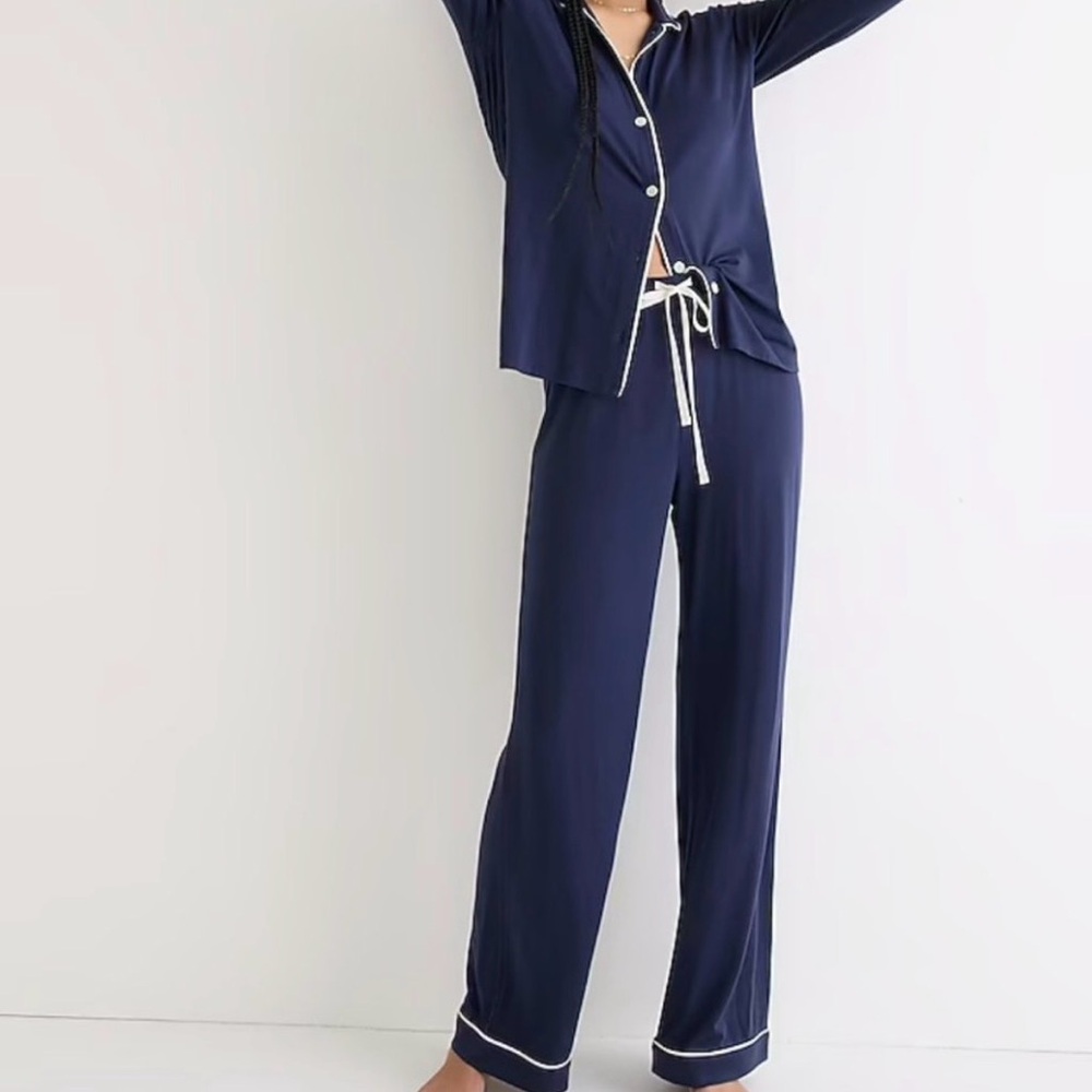 J. Crew Eco Dreamiest Pajama Set Navy Long Sleeve Top Pants Women’s Size Small - Picture 3 of 8